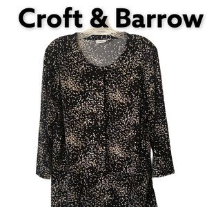 Croft & Barrow 3/4 Sleeve Long Pullover Tunic Black with White Specks L